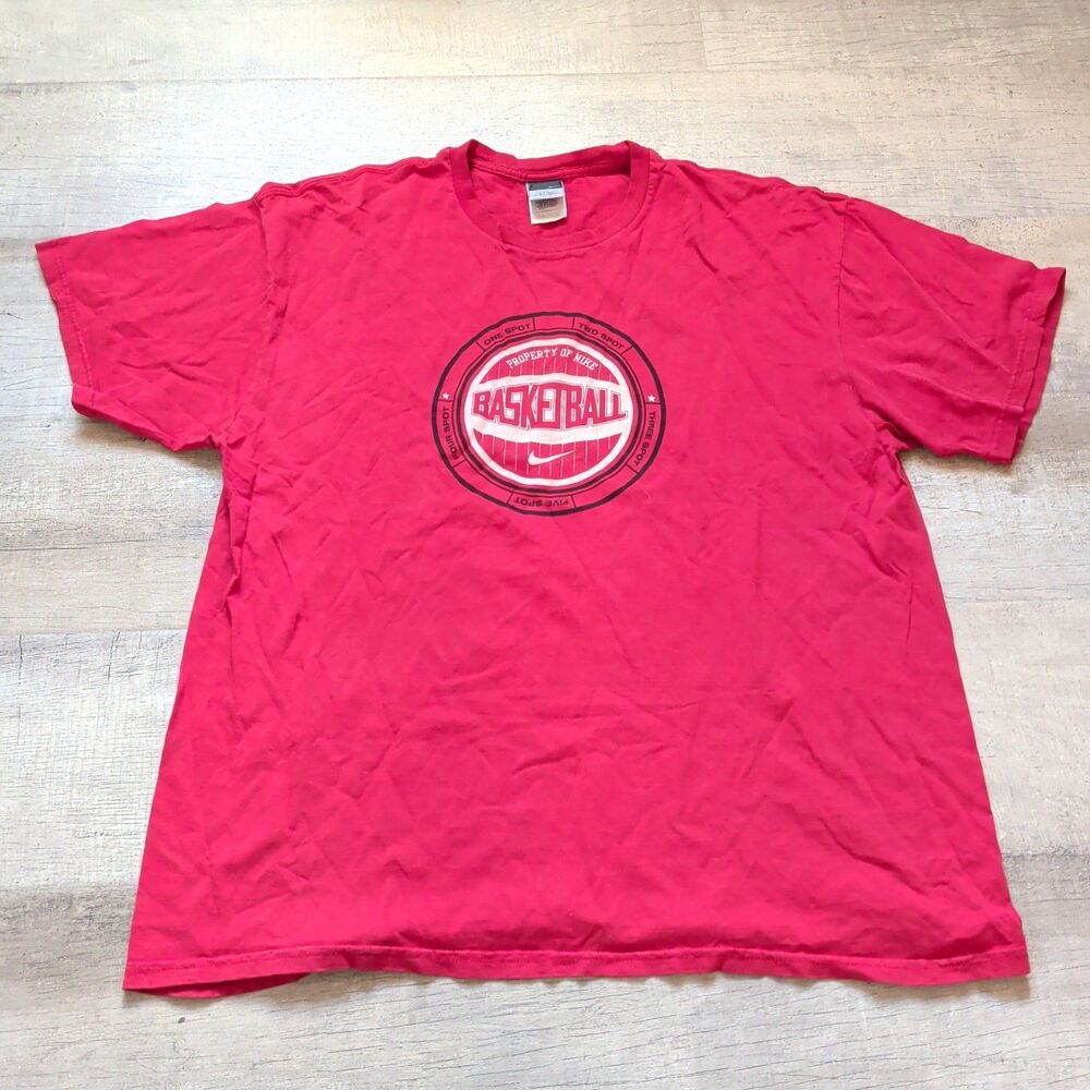 Vintage 90s Y2K Nike Basketball Black Tag 5 Spot T-Shirt Sz XL Red Logo Swoosh